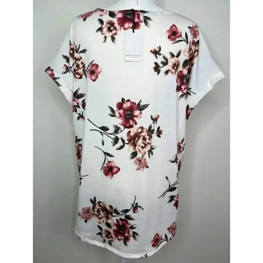 NWT Green Envelope Los Angeles Floral White & Shades Of Pink Blouse Plus 1X - Picture 6 of 7